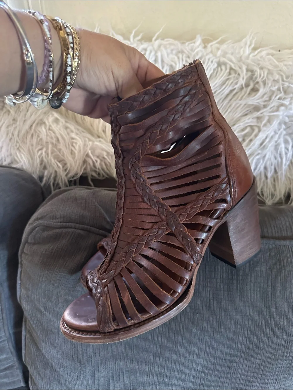 Freebird by Steven Brown Woven Leather Peep-Toe Ankle Booties - Picture 8 of 14